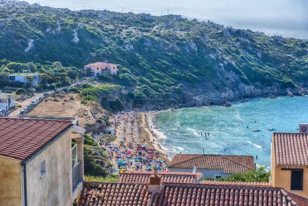 Aerial view over the scenic beach called Rena Bianca, one of the main highlights in Santa Teresa Gallura, North Sardinia, Italy