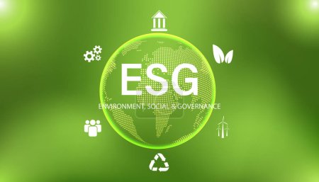 Illustration for Abstract ESG with icon concept sustainable corporate development Environment, Social, and Governance on a modern green background. - Royalty Free Image