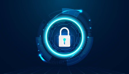 Abstract background digital concept circle padlock cybersecurity anti virus malware spy protection cyber theft security On a blue-black background