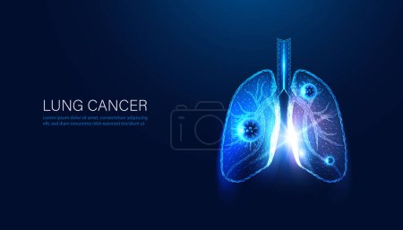 Illustration for Abstract lungs polygonal, digital lines and pathogens concept, lung disease, TB, lung cancer, lung disease treatment Image for illustration, article, background, presentation media - Royalty Free Image