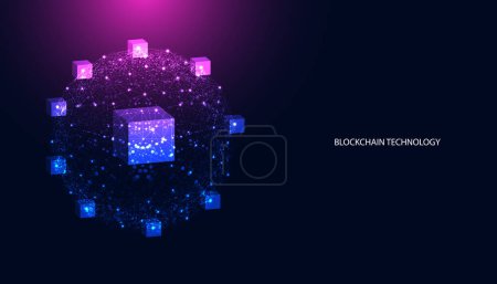 Digital square abstract and digital circuit, circle, hi-tech, blockchain, technology, cryptocurrency, decentralized on blue background, modern, futuristic.