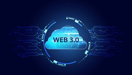 Photo for Abstract, Web 3.0 cloud and blockchain circle, Technology or Concept to Develop Web Links, Decentralized, Bottom-up Design, Consensus on Blue Background. Modern digital, futuristic - Royalty Free Image