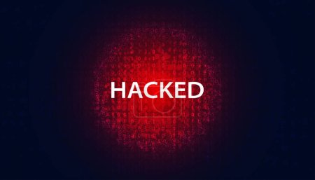 abstraktes binäres Signal oder werden von Viren, Malware oder Hackern auf rotem digitalen Hintergrund gehackt.