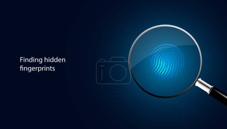 Foto de Magnifying glass looking at fingerprints On a blue background, technology in scientific forensics, DNA, forensics. - Imagen libre de derechos