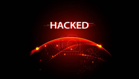 Globo rojo mostrando sistemas hackeados, interfaz, hologramas, ataques mundiales, concepto sobre el fondo de la tecnología moderna, futurista