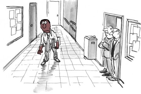 Photo for Black professor drags his exhausted self down a college building hallway. - Royalty Free Image