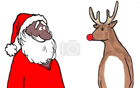 Photo for Black Santa is preparing with the lead reindeer on Christmas Eve - Royalty Free Image