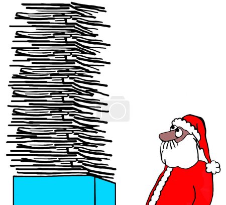Téléchargez les photos : Père Noël noir regarde une grosse pile de vœux de Noël - en image libre de droit