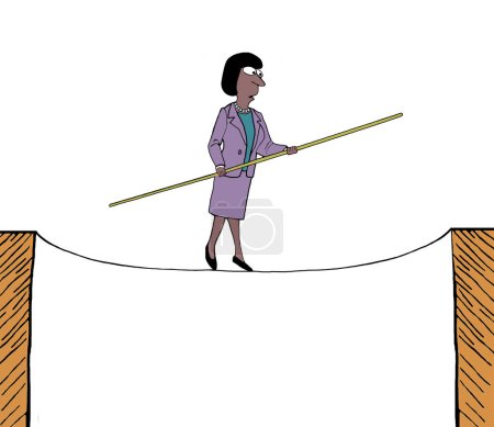 Photo for The black businesswoman is successfully walking the tightrope handed to her on work projects. - Royalty Free Image
