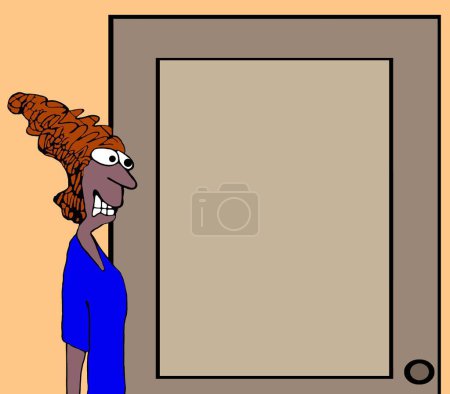 Foto de Mujer negra está a punto de entrar en una oficina y la está poniendo muy nerviosa y preocupada. - Imagen libre de derechos
