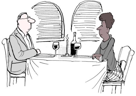 Téléchargez les photos : Une femme noire et un mari blanc dînent tranquillement dans un restaurant. - en image libre de droit