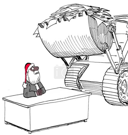 Foto de El afroamericano Santa Claus mira el cubo del tractor lleno de listas de deseos de Navidad para niños. - Imagen libre de derechos