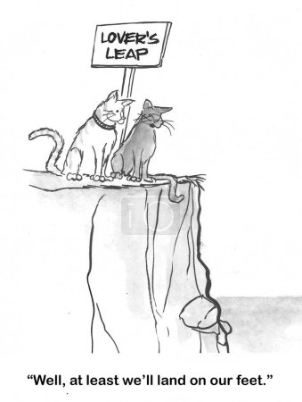 Téléchargez les photos : BW dessin animé de deux chats sur le point de sauter du saut de l'amant au moins ils vont atterrir sur leurs pieds. - en image libre de droit