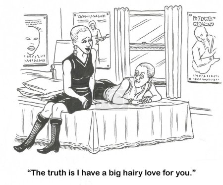 Photo for BW cartoon of two very shot-haired women.  One states to the other, 'i have a big hairy love for you'. - Royalty Free Image