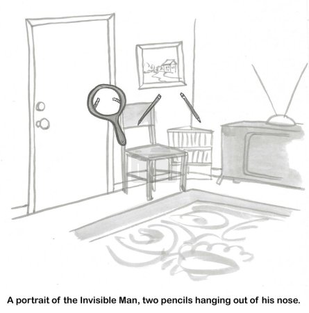 Téléchargez les photos : BW dessin animé d'un homme invisible, tout ce que l'on peut voir sont les deux crayons suspendus à son nez. - en image libre de droit