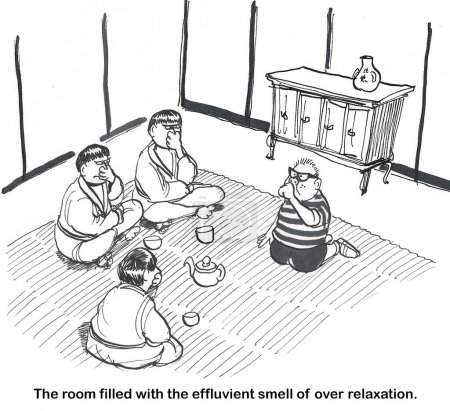 BW cartoon of people holding their nose due to a bad small.
