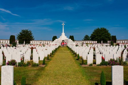Photo for Zonnebeke, Belgium - July 8, 2010 : Tyne Cot Cemetery. The largest commonwealth war cemetery in the world, containing mostly unidentified servicemen from World War One. - Royalty Free Image