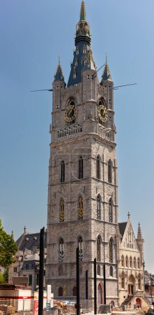 Photo for Ghent, Belgium - July 10, 2010 : Het Belfort van Gent. Belfry of Ghent, tall stone belltower for observation of the surrounding area. - Royalty Free Image