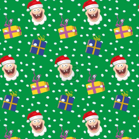 Illustration for Santa Claus, background with seamless pattern, repeating vector illustration. - Royalty Free Image