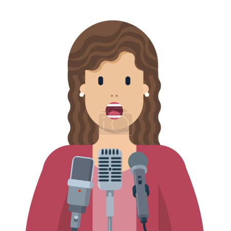 Illustration for Politician speaking in public at microphones, vector illustration - Royalty Free Image
