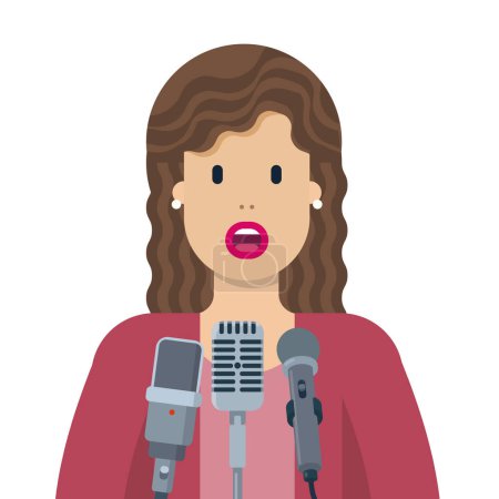 Illustration for Politician speaking in public at microphones, vector illustration - Royalty Free Image
