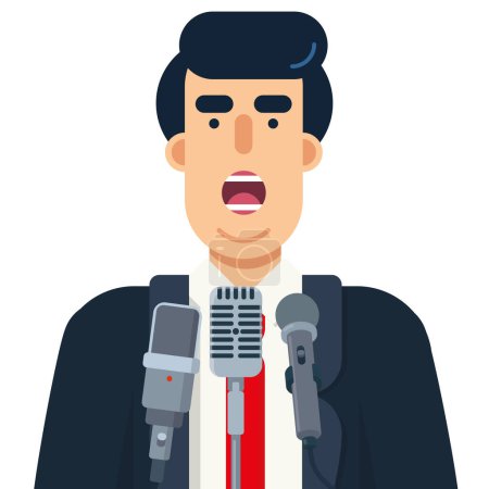 Ilustración de Político hablando en público en micrófonos, ilustración vectorial - Imagen libre de derechos