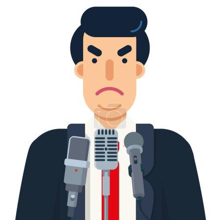 Ilustración de Político hablando en público en micrófonos, ilustración vectorial - Imagen libre de derechos
