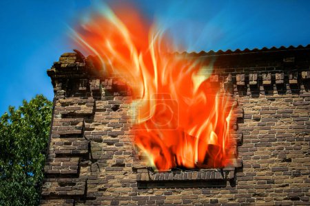 Téléchargez les photos : A Burning building business house danger stress for ecology background - en image libre de droit