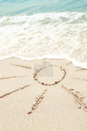 Photo for Beautiful drawings inscription on the sand of the sea in the summer on the nature - Royalty Free Image
