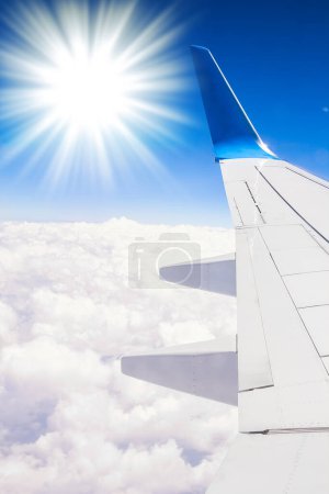 Photo for Earth and clouds with an airplane on nature in the sky background - Royalty Free Image