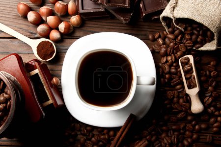 Foto de Molinillo de café y fondo de café - Imagen libre de derechos