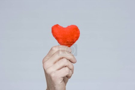 Téléchargez les photos : Heart in human hands on white brick background - en image libre de droit