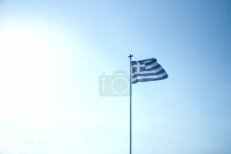 Photo for Greece flag on a background of blue sky in nature - Royalty Free Image