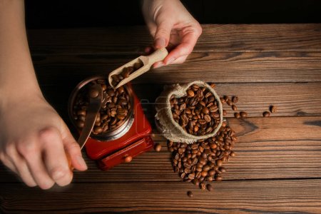 Téléchargez les photos : Un moulin à café et des mains féminines - en image libre de droit