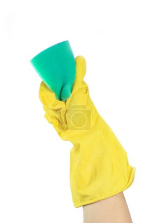 Photo for Hands in gloves washing dishes - Royalty Free Image