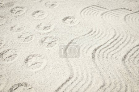 Foto de Drawing on the sand by the sea travel background - Imagen libre de derechos