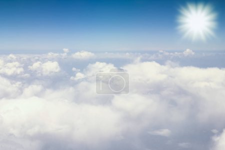 Photo for Earth and clouds with an airplane on nature in the sky background - Royalty Free Image