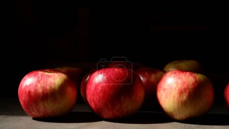 Photo for Red apples. Colorful apples in close-up on a dark background. Fine art photography. - Royalty Free Image