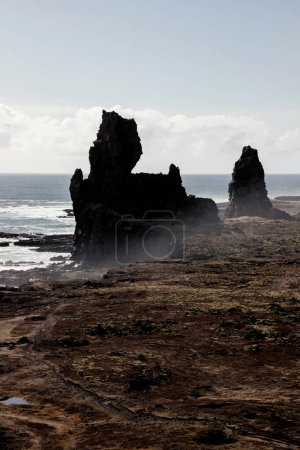 landscape of stone formation at Londrangar cliff in Iceland