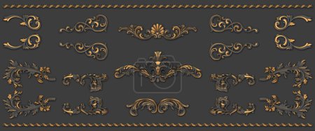 a set of bicolored grey and golden antique retro style design ornaments and embellishments