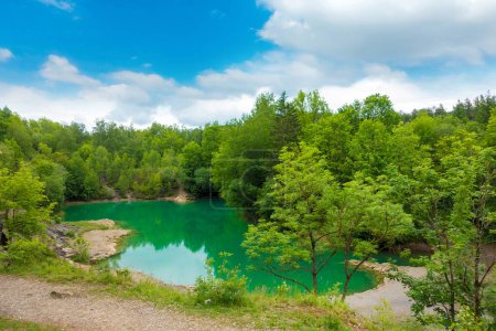 The blue lake in the Harz in Germany with turquois colored water in summer