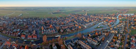 Téléchargez les photos : Aerial panorama from the historical city Workum in Friesland the Netherlands - en image libre de droit