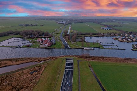 Photo for Aerial from aquaduct Galamadammen in Friesland the Netherland - Royalty Free Image