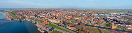 Photo for Aerial panorama from the historical town Makkum in Friesland the Netherlands - Royalty Free Image