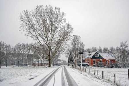 Foto de Paisaje invernal en el pueblo de Koudum en Frisia, Países Bajos - Imagen libre de derechos