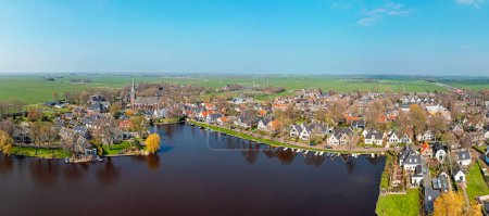 Aerial panorama from the town Broek in Waterland in the Netherlands