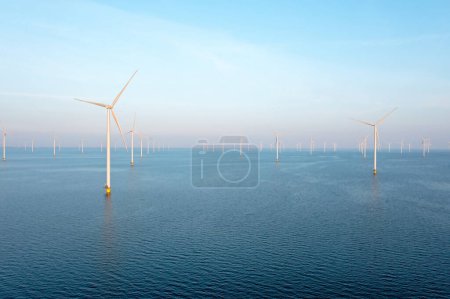 Photo for Aerial view from wind turbines at the IJsselmeer in the Netherlands - Royalty Free Image