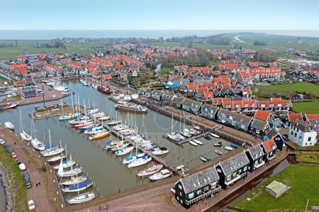 Photo for Aerial from the historical village and harbor Marken in the Netherlands - Royalty Free Image