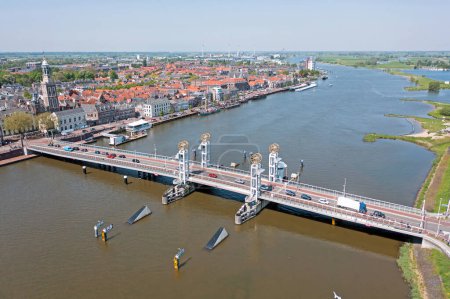 Photo for Aerial from the historical city Kampen at the river IJssel in the Netherlands - Royalty Free Image