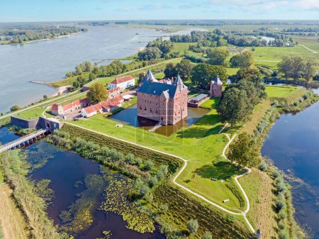 Aerial from castle Loevestein at the river Merwede in the Netherlands